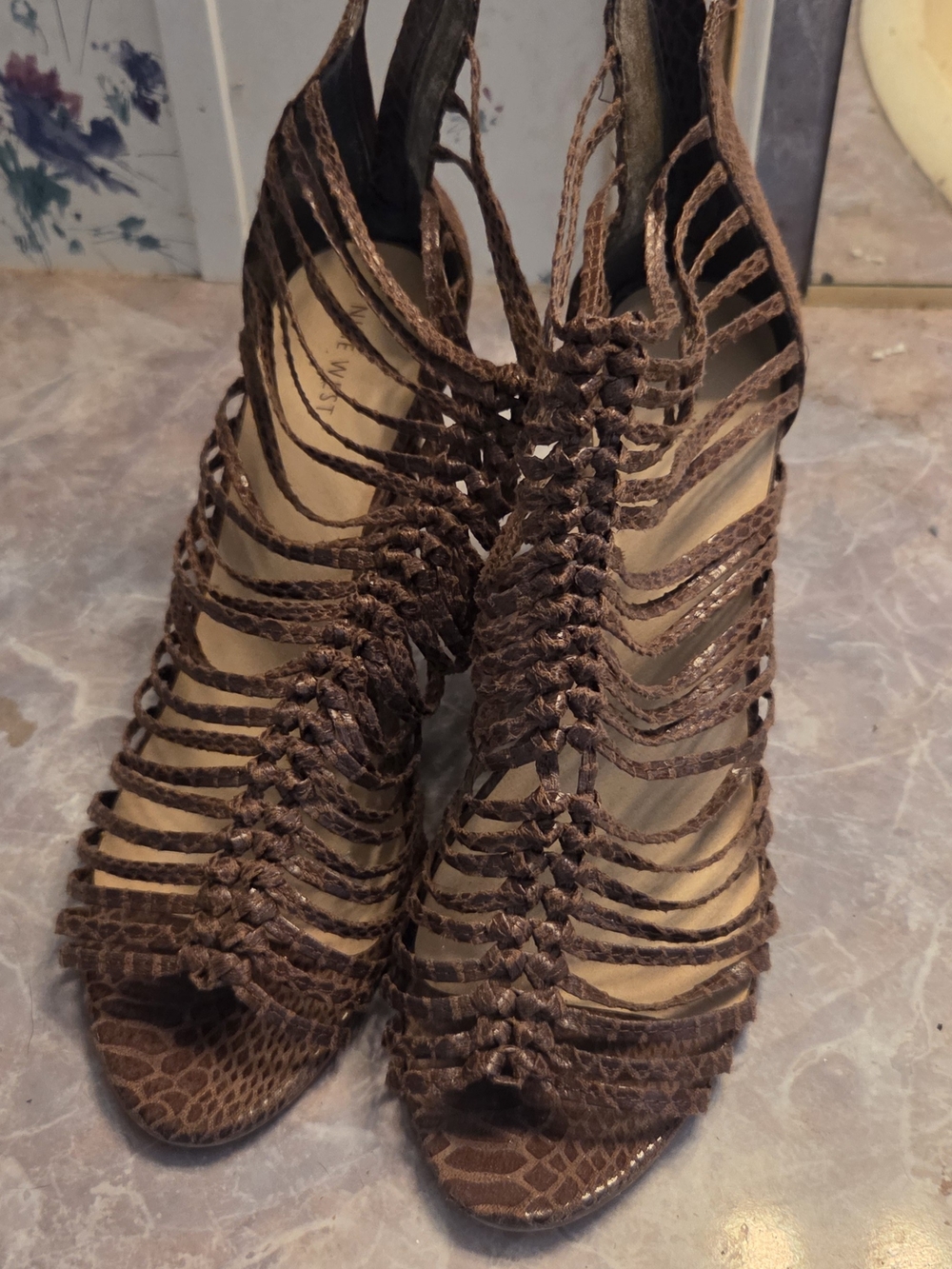 Nine West Brown Braided Strappy High Heel Sandals